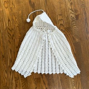 Little girl hand knit hooded shawl
